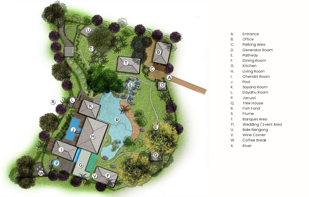 Villa Map Kamaniiya River Villa Sayan - Ubud